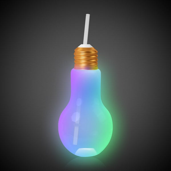 LED Light Up Bulb Cup with Lid & Straw