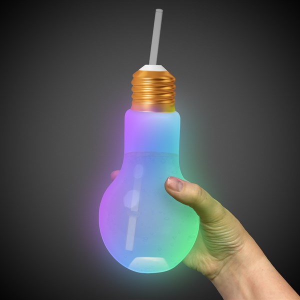 LED Light Up Bulb Cup with Lid & Straw