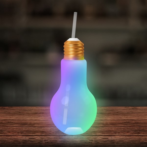 LED Light Up Bulb Cup with Lid & Straw