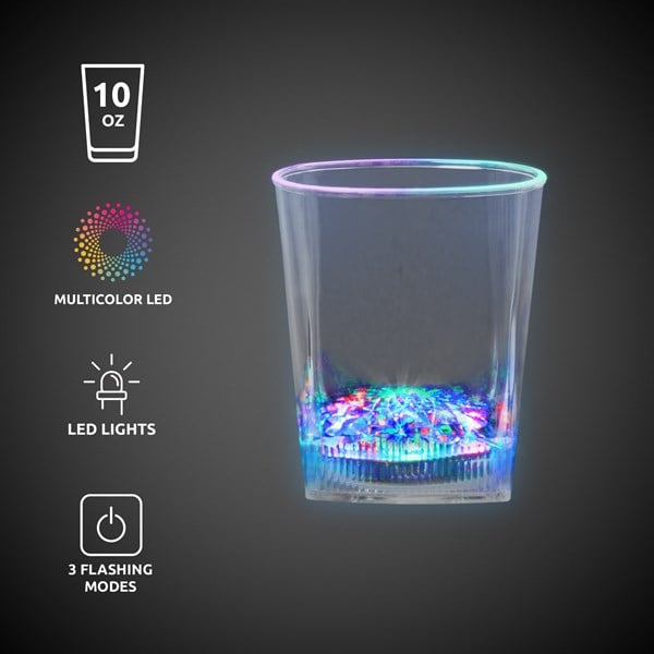 LED Light Up 10 Oz Square Bottom Rock Glass