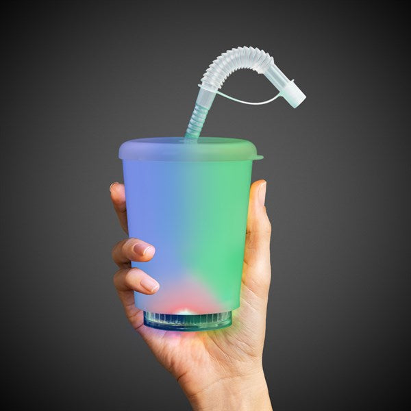 LED Light Up 12 Oz Cup With Lid & Straw