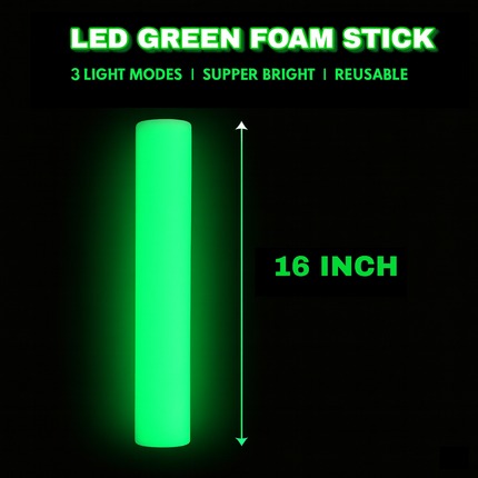 LED Light Up Flashing 16 Inch Green Foam Stick Baton