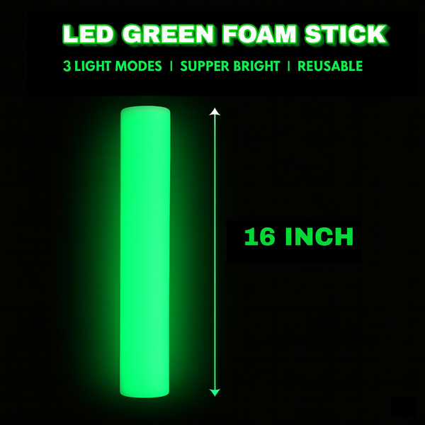 LED Light Up Flashing 16 Inch Green Foam Stick Baton