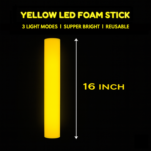 LED Light Up Flashing 16 Inch Yellow Foam Stick
