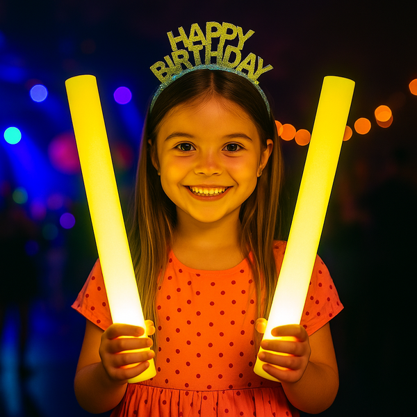 LED Light Up Flashing 16 Inch Yellow Foam Sticks For Birthday Party