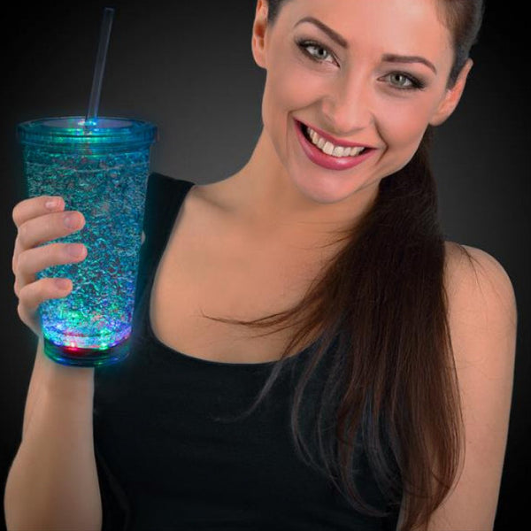 LED Light Up 16 Oz Crystal Tumbler With Lid And Straw - Multi Color