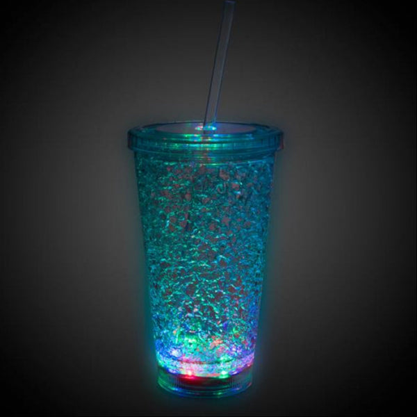 LED Light Up 16 Oz Crystal Tumbler With Lid And Straw - Multi Color