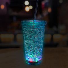 LED Light Up 16 Oz Crystal Tumbler With Lid And Straw - Multi-Color