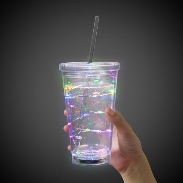 LED Multi-Color Light Up 16 Oz String Double Wall Tumbler With Lid & Straw