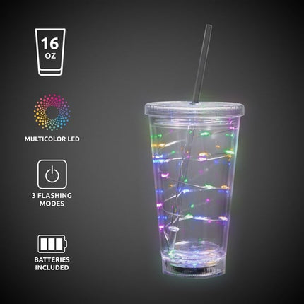 LED Multi-Color Light Up 16 Oz String Double Wall Tumbler With Lid & Straw