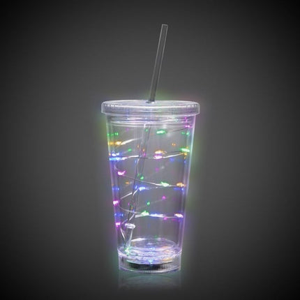 LED Multi-Color Light Up 16 Oz String Double Wall Tumbler With Lid & Straw