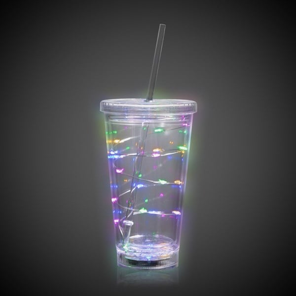 LED Multi-Color Light Up 16 Oz String Double Wall Tumbler With Lid & Straw