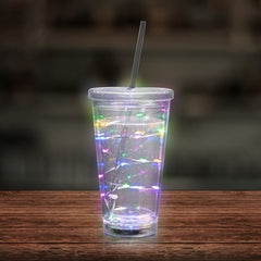 LED Multi-Color Light Up 16 Oz String Double Wall Tumbler With Lid & Straw