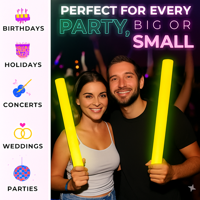 LED Light Up Flashing 18 Inch Yellow Foam Sticks For Party