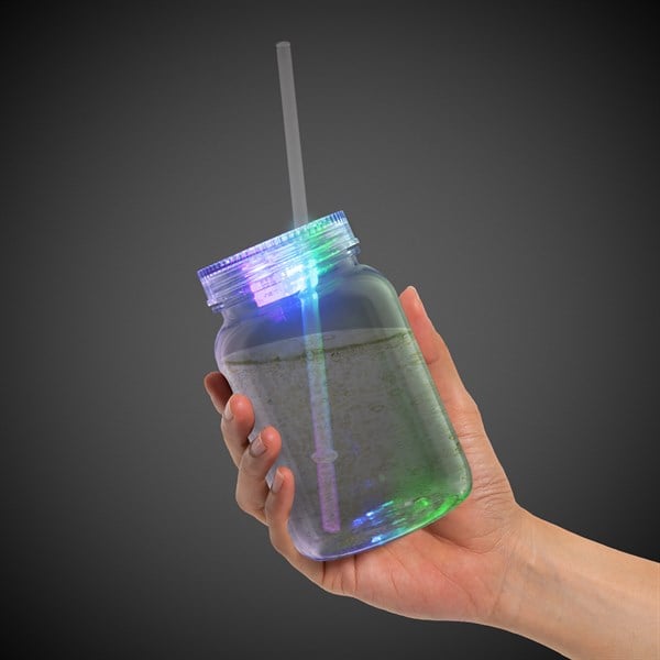 LED Light Up 20 Oz Lu Mason Jar With Lid And Straw