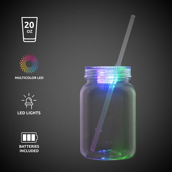 LED Light Up 20 Oz Lu Mason Jar With Lid And Straw