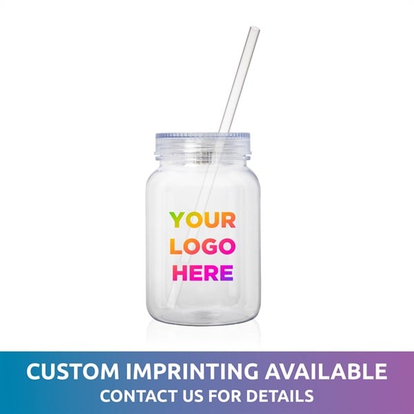 LED Light Up 20 Oz Lu Mason Jar With Lid And Straw - Custom Imprint