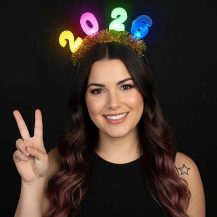 LED Light Up 2026 New Years Eve Tinsel Headband