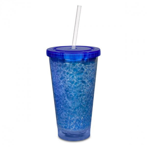LED Light Up Blue 16 Oz Crystal Tumbler With Lid And Straw
