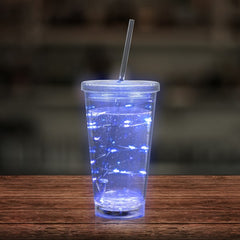 LED Light Up Blue 16 Oz String Double Wall Tumbler With Lid & Straw