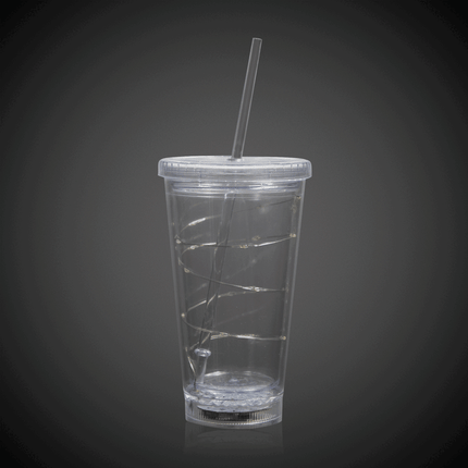 LED Light Up Blue 16 Oz String Double Wall Tumbler With Lid & Straw