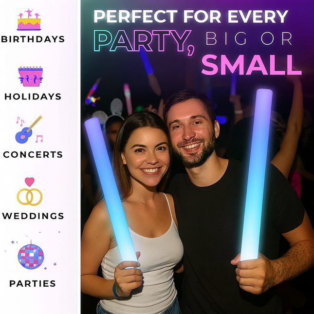 LED Light Up Flashing Blue Foam Sticks