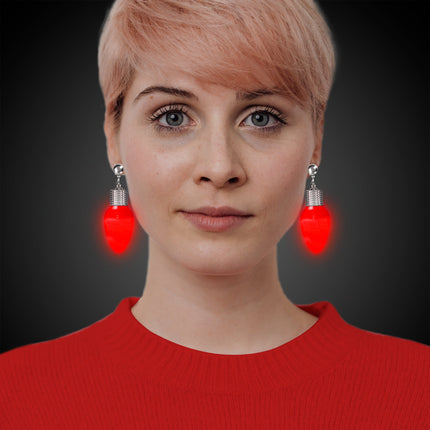 LED Light Up Red Bulb Clip-On Earrings - 1 Set Per Pack