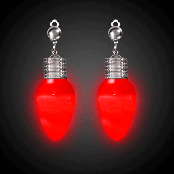 LED Light Up Red Bulb Clip-On Earrings - 1 Set Per Pack