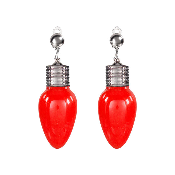 LED Light Up Red Bulb Clip-On Earrings - 1 Set Per Pack