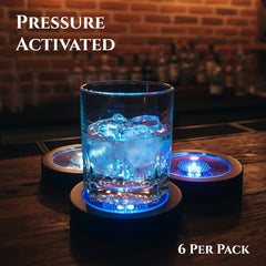 Multi Color LED Light Up Pressure Activated Drink Coasters - 6 Per Pack