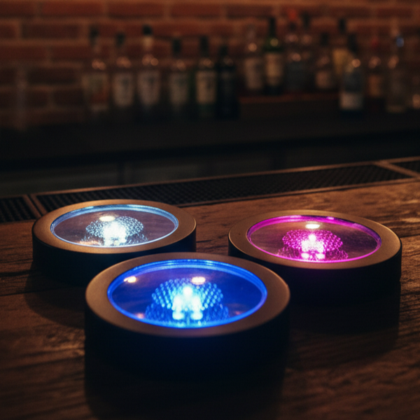 Multi Color LED Light Up Pressure Activated Drink Coasters