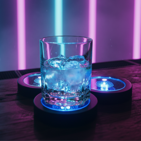 Multi Color LED Light Up Drink Coasters - Pressure Activated