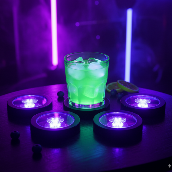 LED Light Up Drink Coasters - UV Black Light