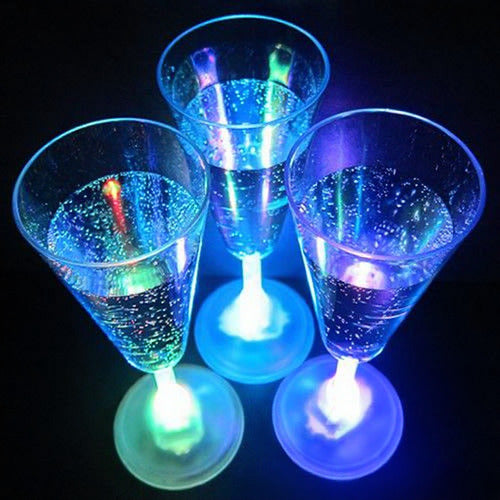LED Light Up Flashing 7 Oz Champagne Flute Glasses -  Multi Color
