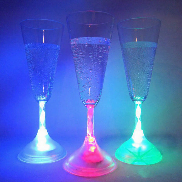 LED Light Up Flashing 7 Oz Champagne Flute Glasses -  Multi Color