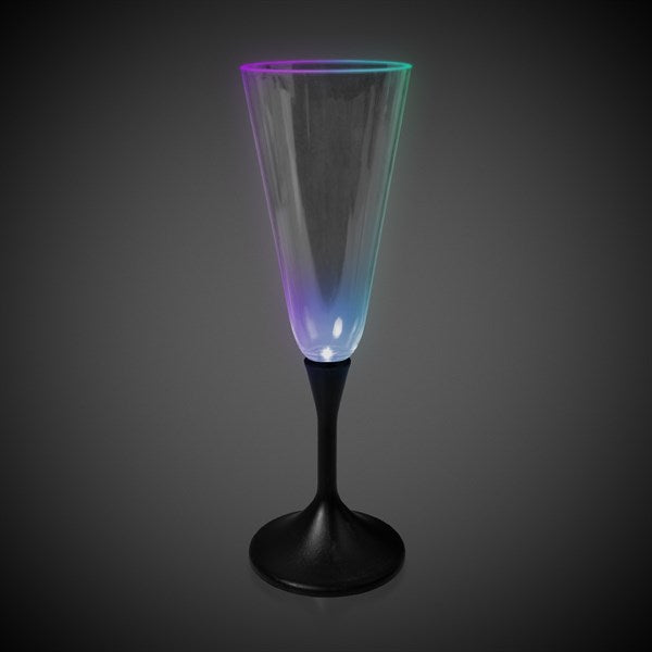 LED Multi-Color Flashing 7 Oz Champagne Glass With Black Stem