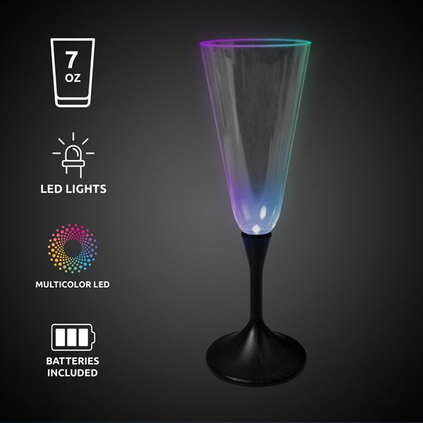 LED Multi-Color Flashing 7 Oz Champagne Glass With Black Stem