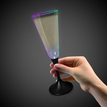 LED Multi-Color Flashing 7 Oz Champagne Glass With Black Stem
