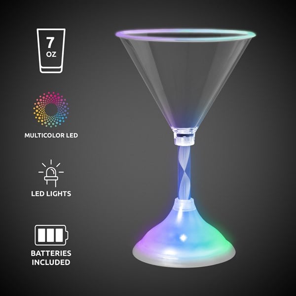 LED Light Up Flashing 7 Oz Martini Glass - Multicolor