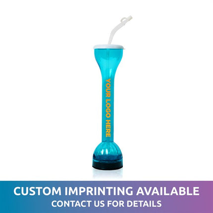 LED Light Up Flashing Blue 17 Oz Yard Glass With Straw