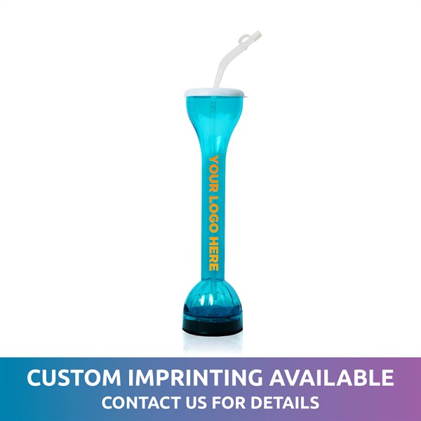 LED Light Up Flashing Blue 17 Oz Yard Glass With Straw