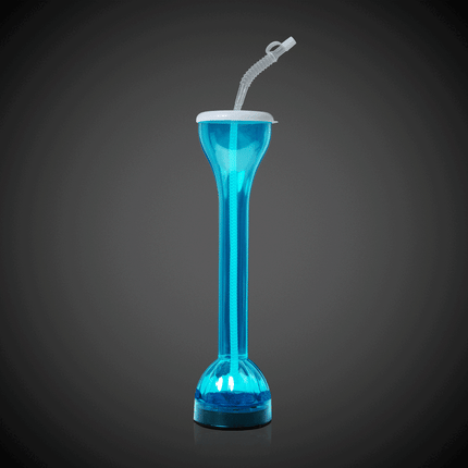 LED Light Up Flashing Blue 17 Oz Yard Glass With Straw