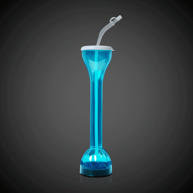 LED Light Up Flashing Blue 17 Oz Yard Glass With Straw