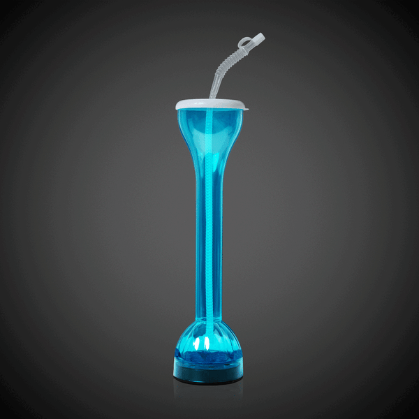 LED Light Up Flashing Blue 17 Oz Yard Glass With Straw