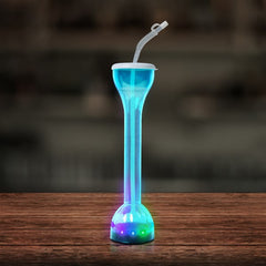 LED Light Up Flashing Blue 17 Oz Yard Glass With Straw