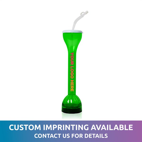 LED Light Up Flashing Green 17 Oz Yard Glass With Straw