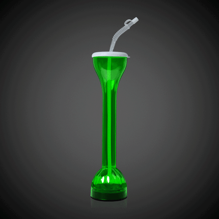 LED Light Up Flashing Green 17 Oz Yard Glass With Straw