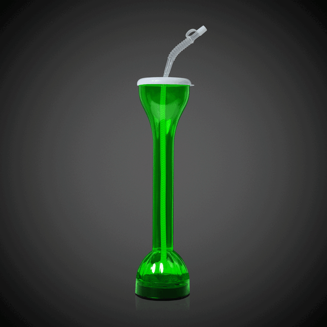 LED Light Up Flashing Green 17 Oz Yard Glass With Straw