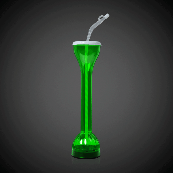 LED Light Up Flashing Green 17 Oz Yard Glass With Straw