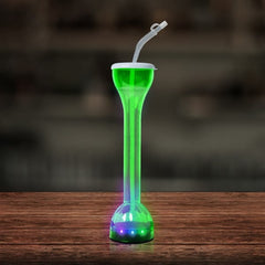 LED Light Up Flashing Green 17 Oz Yard Glass With Straw